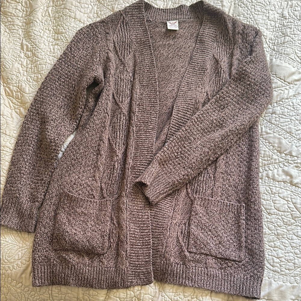 Faded Glory Textured Open-Front Cardigan - Taupe